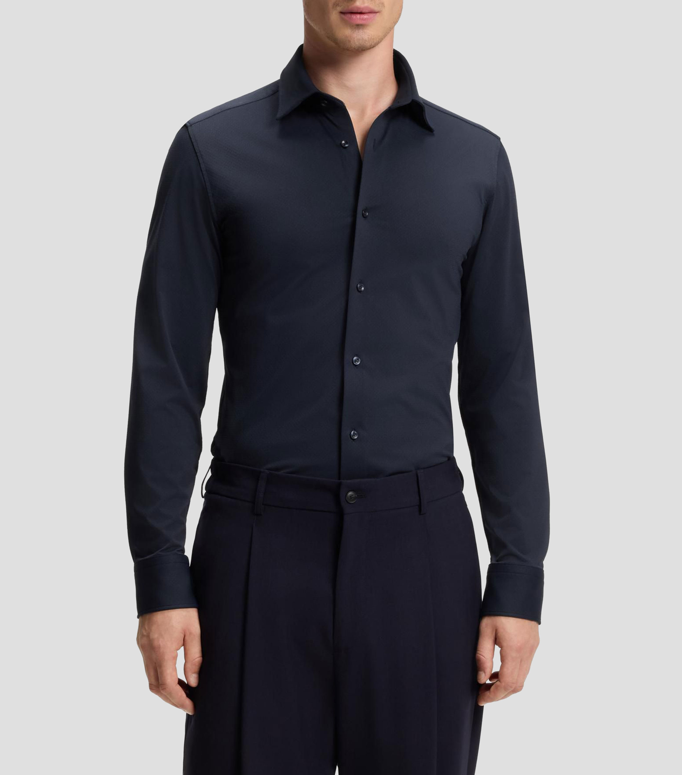 Camisa slim en punto elástico técnico hecho en Italia Hombre